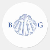 Blue Clam Seashells Coastal Seaside Beach Wedding Ronde Sticker (Voorkant)