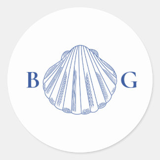 Blue Clam Seashells Coastal Seaside Beach Wedding Ronde Sticker