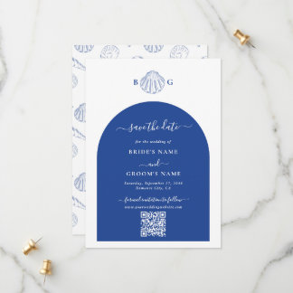 Blue Clam Seashells Coastal Seaside Beach Wedding Save The Date