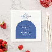 Blue Clam Seashells Coastal Seaside Beach Wedding Servet (Insitu)