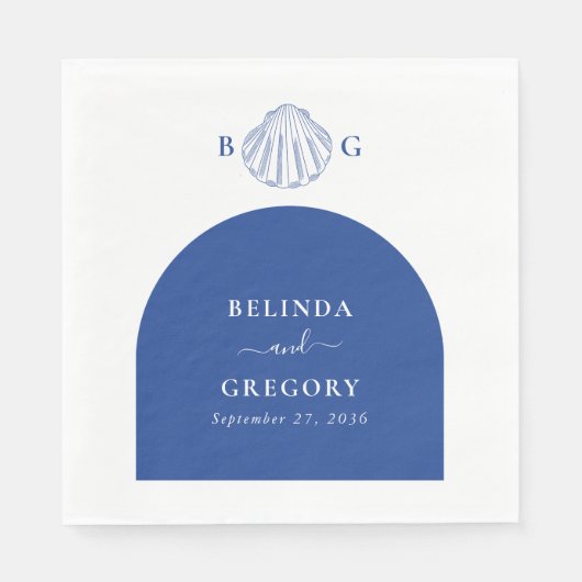 Blue Clam Seashells Coastal Seaside Beach Wedding Servet (Voorkant)