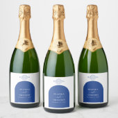 Blue Clam Seashells Coastal Seaside Beach Wedding Sparkling Wijnetiket (Flessen)