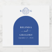 Blue Clam Seashells Coastal Seaside Beach Wedding Sparkling Wijnetiket (Enkel label)