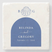 Blue Clam Seashells Coastal Seaside Beach Wedding Stenen Onderzetter (Voorkant)