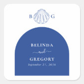 Blue Clam Seashells Coastal Seaside Beach Wedding Vierkante Sticker (Voorkant)