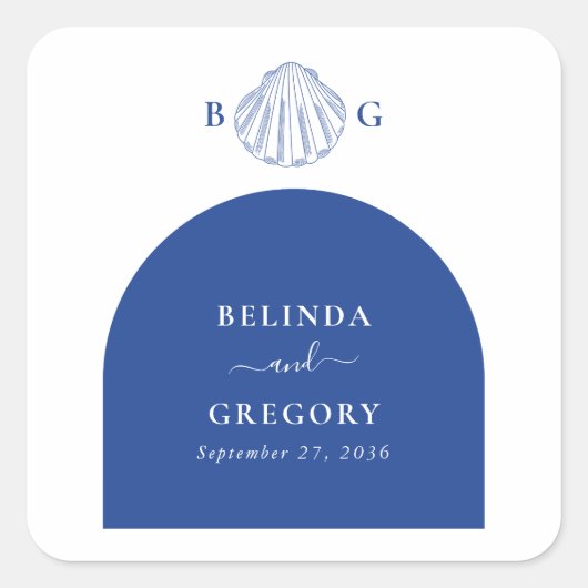 Blue Clam Seashells Coastal Seaside Beach Wedding Vierkante Sticker (Voorkant)