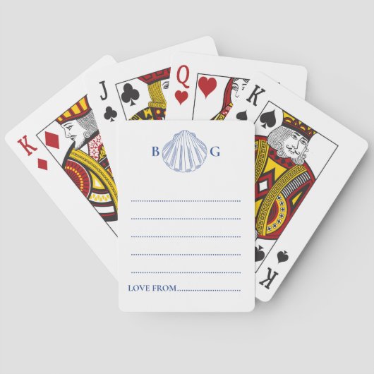 Blue Clam Seashells Coastal Wedding Guest Book Pokerkaarten (Achterkant)