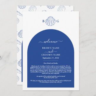 Blue Clam Seashells Coastal Wedding Itinerary Programmakaart