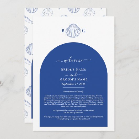 Blue Clam Seashells Coastal Wedding Itinerary Programmakaart (Voorkant / Achterkant)