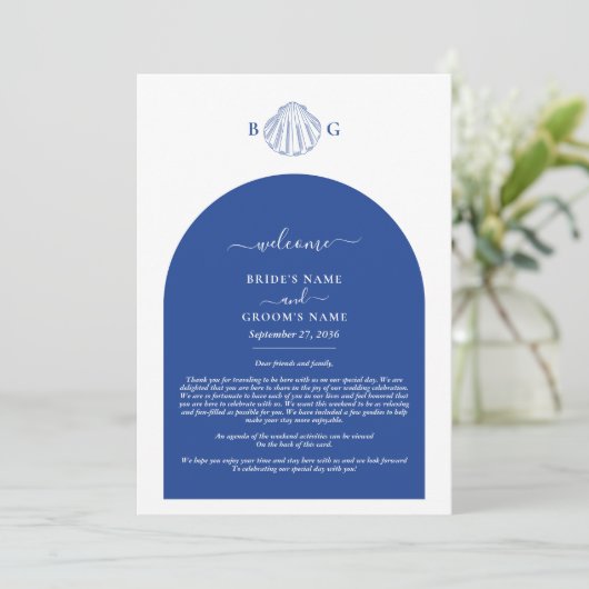 Blue Clam Seashells Coastal Wedding Itinerary Programmakaart (Staand voorkant)