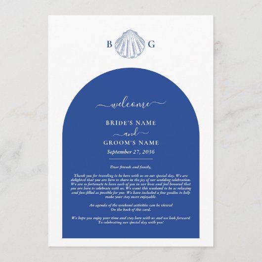 Blue Clam Seashells Coastal Wedding Itinerary Programmakaart (Voorkant)