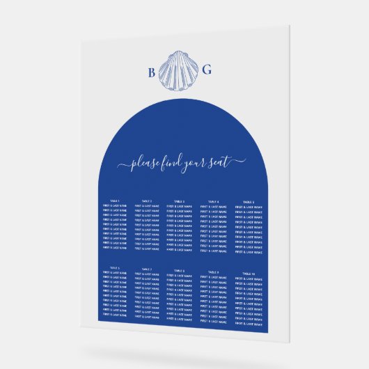 Blue Clam Seashells Coastal Wedding Seating Chart Acryl Bord (Hoek)