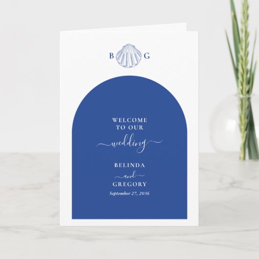 Blue Clam Seashells Wedding Order of Service Programma (Voorkant)