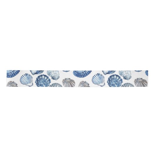 Blue Clam Shells Patroon Tissue Paper Satijnen Lint (Voorkant)