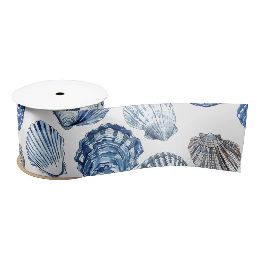 Blue Clam Shells Patroon Tissue Paper Satijnen Lint (Spoel)