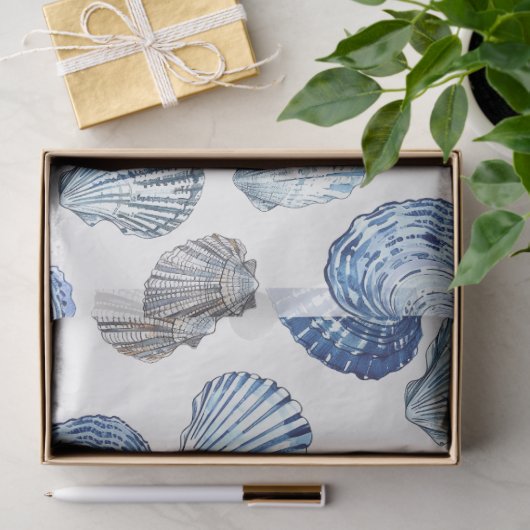 Blue Clam Shells Patroon Tissue Paper Tissuepapier (Geschenk)