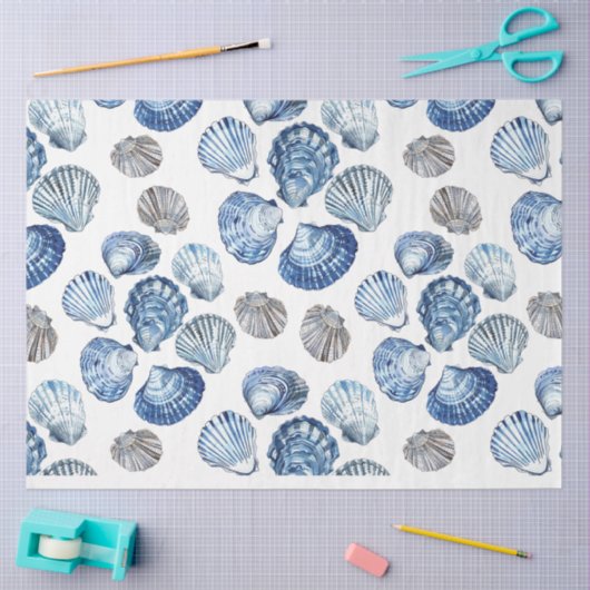 Blue Clam Shells Patroon Tissue Paper Tissuepapier (Craft)