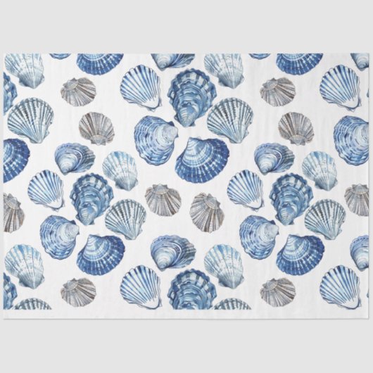 Blue Clam Shells Patroon Tissue Paper Tissuepapier (Voorkant)