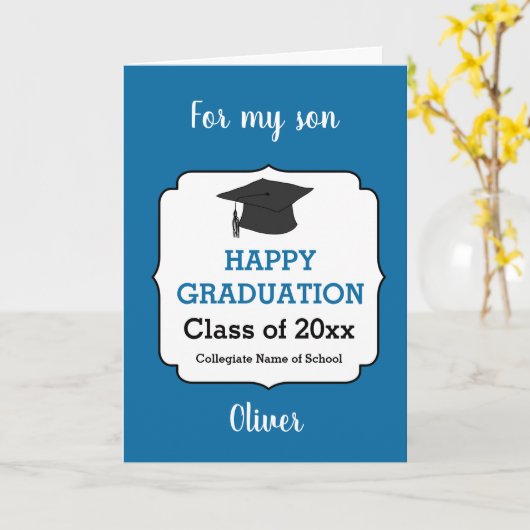 Blue Class of 2025 Afstuderen Felicitaties Kaart (Gele Bloem)