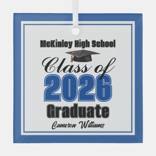 Blue Class of 2026 Graduation Custom Christmas Glas Ornament (Voorkant)