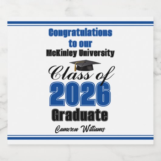 Blue Class of 2026 Graduation Party Custom Bier Etiket (Enkel label)