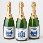 Blue Class of 2026 Graduation Party Custom Sparkling Wijnetiket (Flessen)