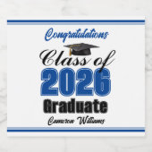 Blue Class of 2026 Graduation Party Custom Sparkling Wijnetiket (Enkel label)