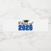 Blue Class of 2026 Graduation Party Waterfles Etiket (Enkel label)