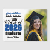Blue Class of 2026 Graduation Photo Magnet Card (Voorkant)