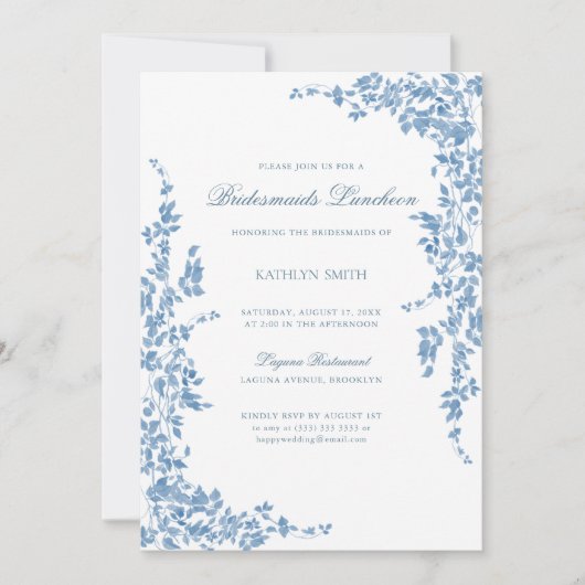 Blue Classic  Bloemen Bruidsmeisjes Luncheon Kaart (Voorkant)