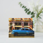 Blue Classic Car Briefkaart (Staand voorkant)