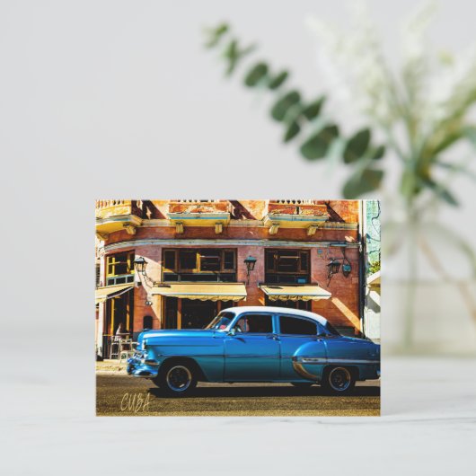 Blue Classic Car Briefkaart (Staand voorkant)