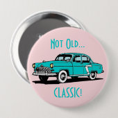 Blue Classic Car Funny Birthday Button (Voorkant /achterkant)