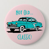 Blue Classic Car Funny Birthday Button (Voorkant)