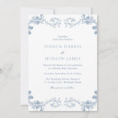 Blue Classic Elegance Bloemen Huwelijk Kaart (Voorkant)