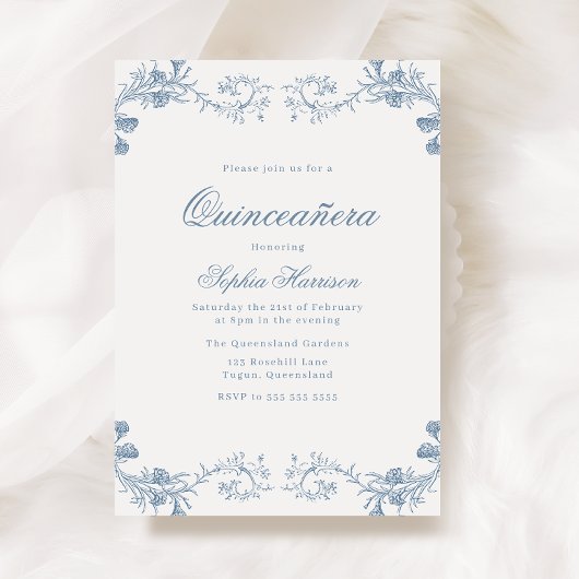  Blue Classic Elegant Quinceanera Kaart