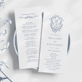 Blue Classic Floral Crest Wedding Ceremony Programmakaart