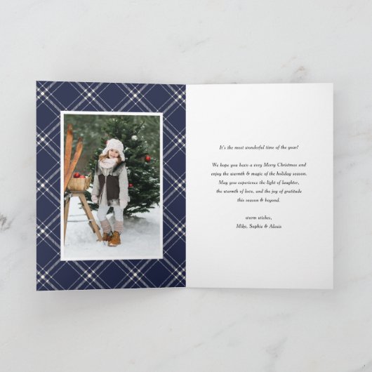 Blue Classic Pset Pattern Merry-kerstfoto Feestdagen Kaart (Binnen)