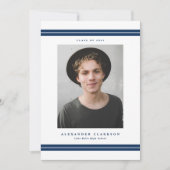 Blue Classic Stripes Modern Photo Afstuderen Aankondiging (Voorkant)