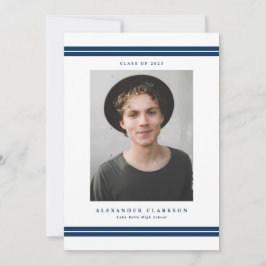 Blue Classic Stripes Modern Photo Afstuderen Aankondiging