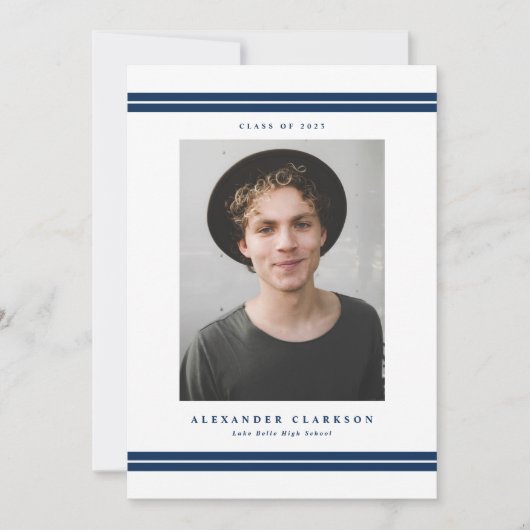 Blue Classic Stripes Modern Photo Afstuderen Aankondiging (Voorkant)