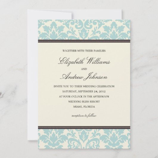 BLUE CLASSY DAMASK | AFBEELDINGSINVITATIE KAART (Voorkant)