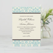 BLUE CLASSY DAMASK | AFBEELDINGSINVITATIE KAART (Staand voorkant)