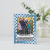 Blue Classy Diamond Holiday Foto Briefkaart (Staand voorkant)