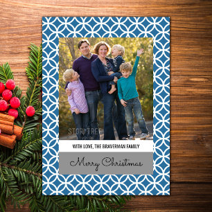 Blue Classy Diamond Holiday Photo Flat Kaart