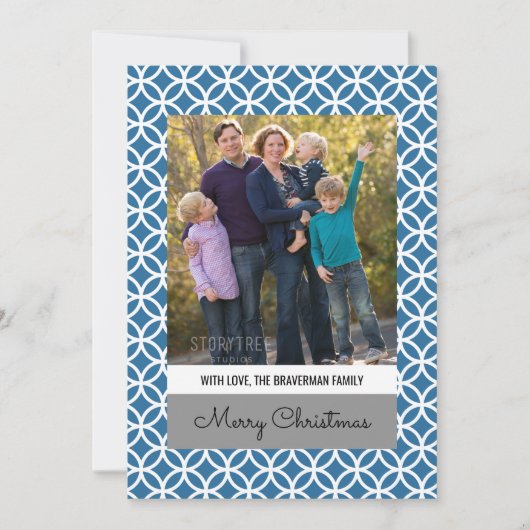 Blue Classy Diamond Holiday Photo Flat Kaart (Voorkant)