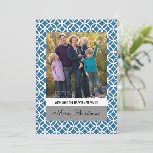Blue Classy Diamond Holiday Photo Flat Kaart (Staand voorkant)
