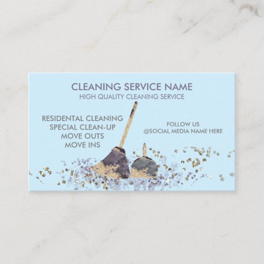 Blue Classy Dirty Janitorial Schoonmaak Service Visitekaartje (Voorkant)