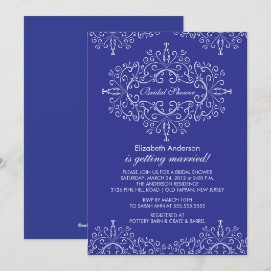 Blue Classy Lijst Bridal Shower-uitnodiging Kaart (Voorkant / Achterkant)