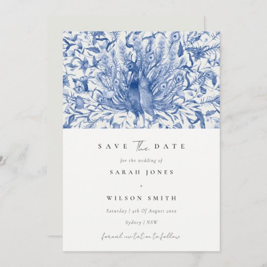 Blue Classy Waterverf Peacock Flora Kaart (Voorkant / Achterkant)